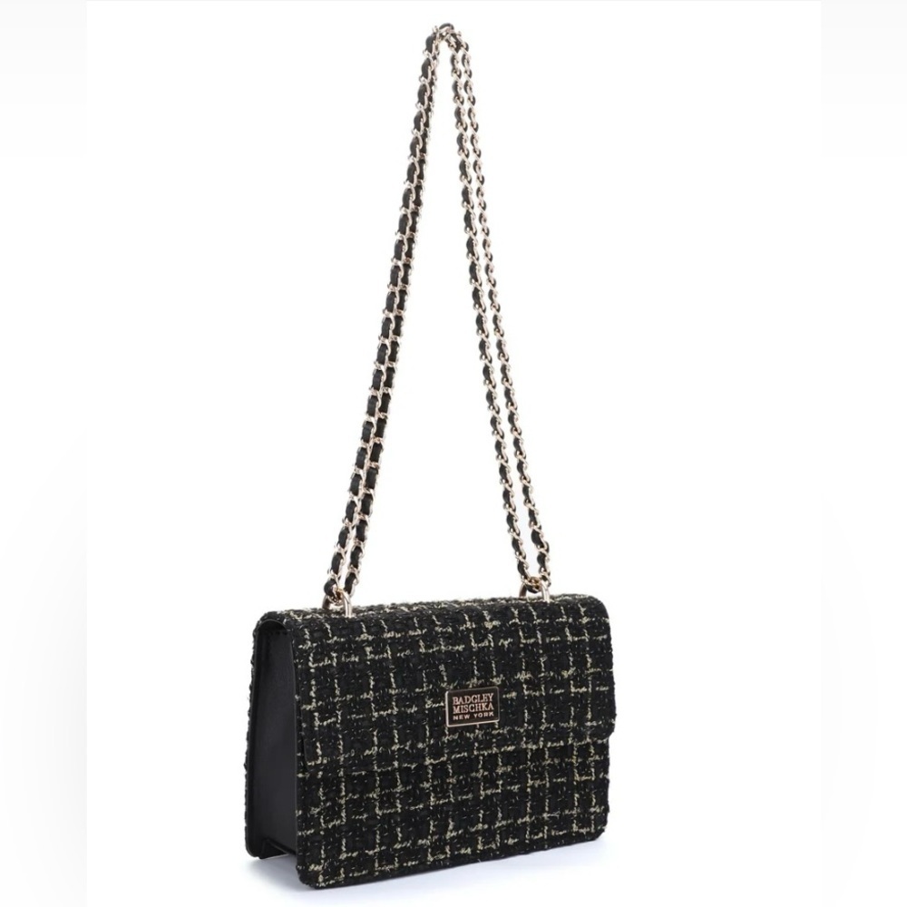 NWT Badgley Mischka Tara Tweed Chain Shoulder Bag | Classic & Chic - Picture 2 of 5
